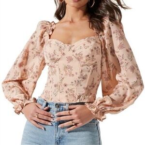 Astr The Label Floral Print Long Sleeve Crop Corset Top Size XL
